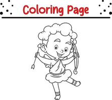 cute cupid holding love bow arrow coloring page for children. Vector illustration coloring book.