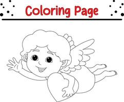 cupid boy is hold love coloring page for children. Vector illustration coloring book.