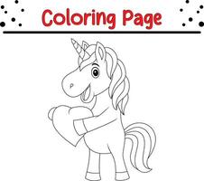 baby unicorn holding heart coloring page vector