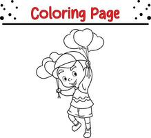 little boy is flying with lot balloons coloring page for children. Vector illustration coloring book.