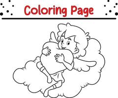 cupid boy is hold love coloring page for children. Vector illustration coloring book.