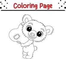cartoon baby bear holding red heart coloring page for kids vector