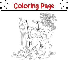 bear couple love sitting swing tree coloring page vector