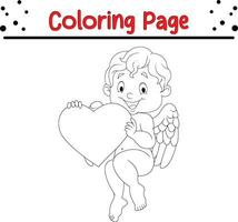 funny little cupid holding heart coloring page Vector illustration