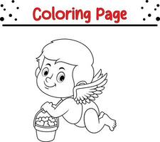 Cute cupid coloring page for children. Vector illustration coloring book.