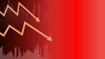 finanziario crisi giù con rosso freccia economia attività commerciale grafico su i soldi schianto mercato sfondo. fallimento diminuire cattivo finanza grafico diagramma o perdita investimento economico recessione. video