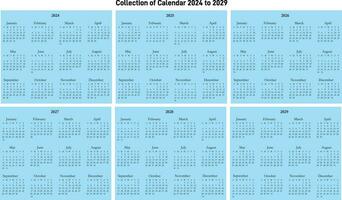 Calendar collection 2024 to 2029 vector