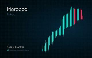 Morocco map is shown in a chart with bars and lines. Japanese candlestick chart Series vector