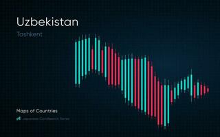 Uzbekistan map is shown in a chart with bars and lines. Japanese candlestick chart Series vector