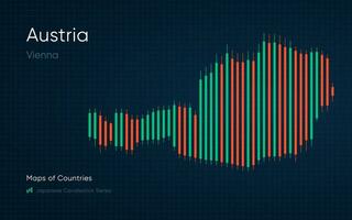 Austria map is shown in a chart with bars and lines. Japanese candlestick chart Series vector