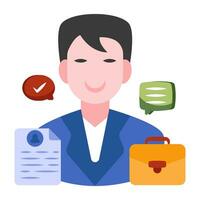 A flat design icon of curriculum vitae with avatar showcasing job seeker vector