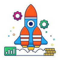 Rocket with gears, icon of startup management vector