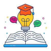 Light bulb with open book, icon of creative education vector