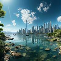 A photo of Panoramic view of Dubai Marina in a beautiful summer day, United Arab Emirates Generative AI