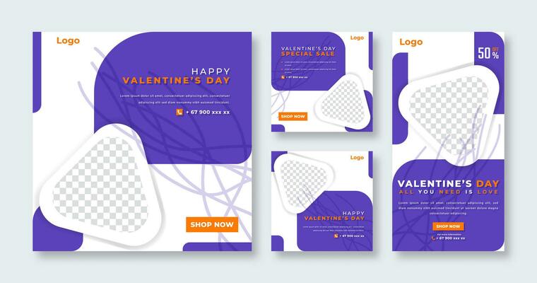 Valentine's Sale Social Media Post for Online Marketing Promotion Banner, Story and Web Internet Ads Flyer
