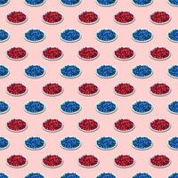 Pattern plates with cranberries and blueberries isolated on a pink background. photo