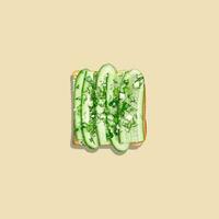Sandwich with soft cheese radish and cucumber isolated on beige background. Healthy breakfast. photo
