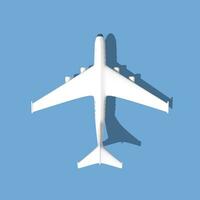 White 3d plane render with a shadow on a blue background. Airplane travel background illustration. 3D Rendering. photo