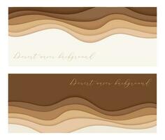 Desert waves, sand dunes paper art two banners set vector