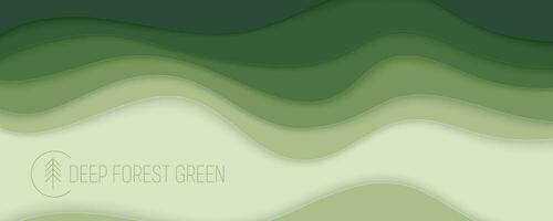 Deep forest green waves, paper art banner. Nature greenery color poster template in papercut style. Vector illustration EPS 10.