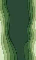 profundo bosque verde ondas, papel Arte vertical bandera. naturaleza verdor color póster modelo en corte de papel estilo. vector ilustración eps 10