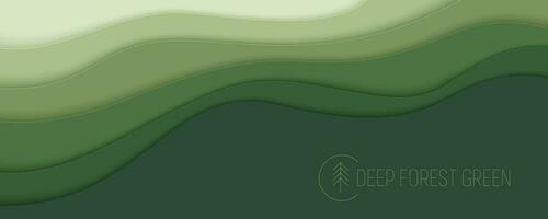 Deep forest green waves, paper art banner. Nature greenery color poster template in papercut style. Vector illustration EPS 10.