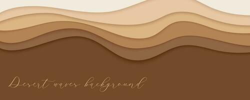 Desert waves, sand dunes paper art banner, poster template. Nude beige waves papercut style. Vector illustration EPS 10.