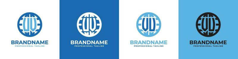 Letter UV and VU Globe Logo Set, suitable for any business with UV or VU initials. vector