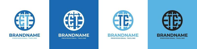 Letter ET and TE Globe Logo Set, suitable for any business with ET or TE initials. vector