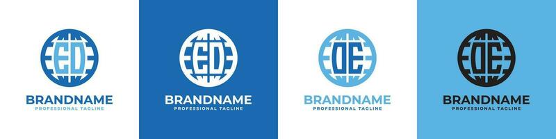 Letter EO and OE Globe Logo Set, suitable for any business with EO or OE initials. vector