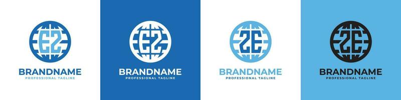 Letter EZ and ZE Globe Logo Set, suitable for any business with EZ or ZE initials. vector