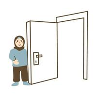 posing while opening door illustration vector