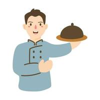 cheerful chef with delicious food vector