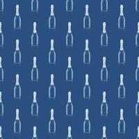 Seamless pattern of blue wine bottles with a silver top on blue background. photo