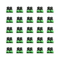 Pattern of black leather mens shoes in green overshoes isolated on white background. photo