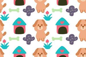 Hand drawn cute little dog seamless pattern vector