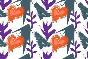 Abstract contemporary seamless pattern with heart and plants illustration vector