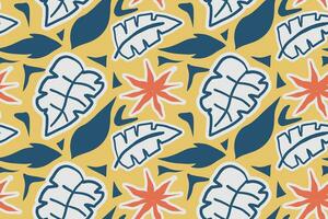Hand drawn abstract tropical jungle plants seamless pattern design vector
