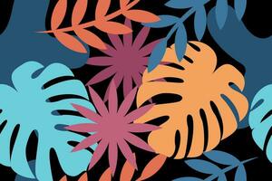 Seamless pattern with tropical leaves and organic abstract shapes vector