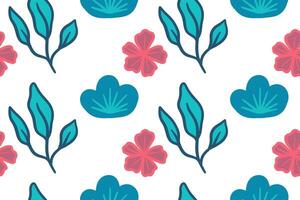 Hand drawn flowers and plants seamless pattern design vector