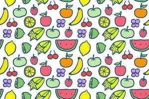 Hand drawn cute various fruits cartoon illustration seamless pattern vector