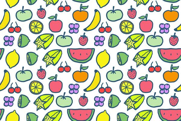 Hand drawn cute various fruits cartoon illustration seamless pattern