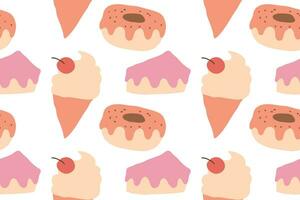 Seamless pattern with cute ice cream, donut and cake vector