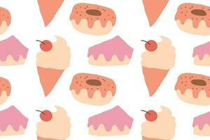 Seamless pattern with cute ice cream, donut and cake vector