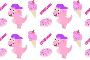Dinosaur, donut and ice cream cute seamless pattern vector