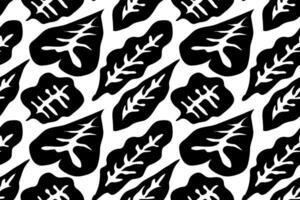 Seamless pattern with hand drawn organic abstract leaves black and white style vector