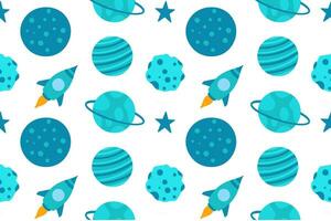 Seamless pattern hand drawn cute rocket, planets and stars space objects vector