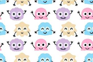 Seamless pattern hand drawn cute colorful monsters vector