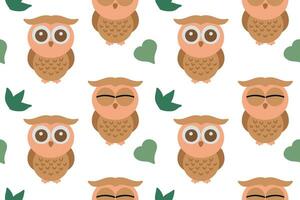 Cute little own with leaves illustration seamless pattern vector