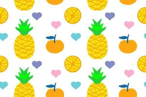 Pineapple, orange and heart seamless pattern vector